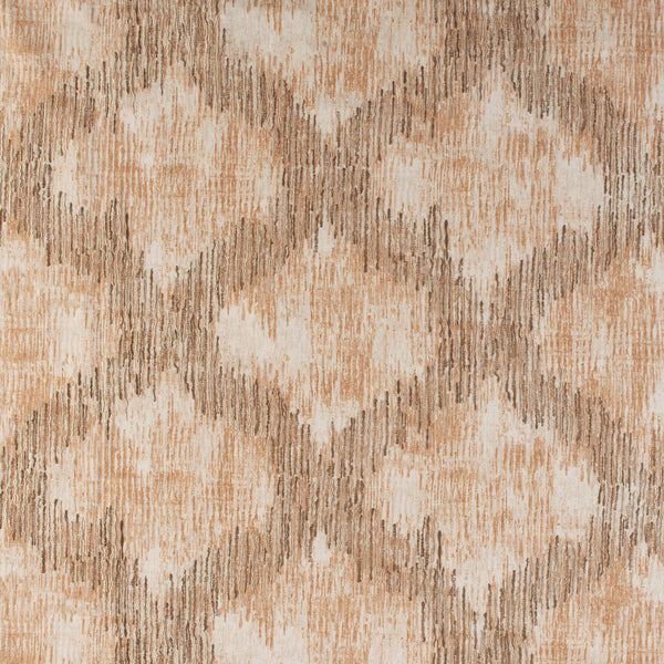 Abstract, symmetrical textile with vertical brushstrokes in shades of brown.