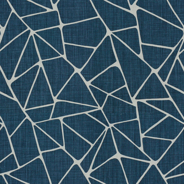 Abstract, modern fabric with white lines forms irregular, connected shapes.