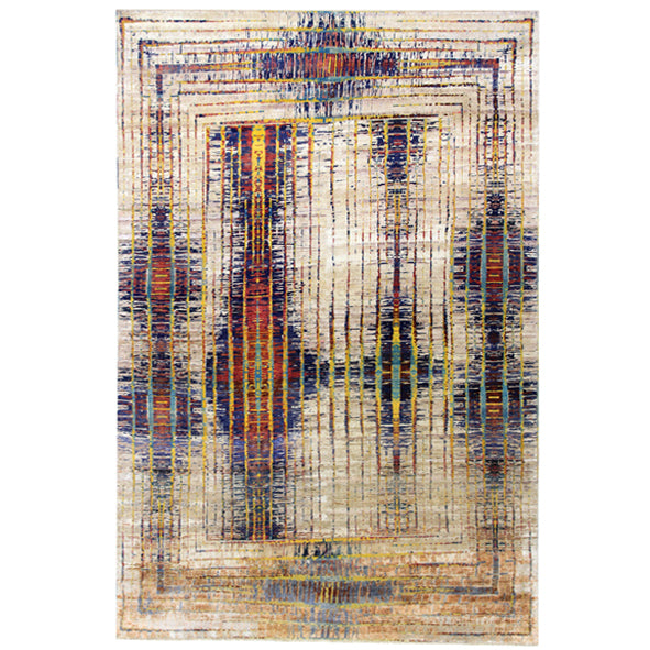 Contemporary abstract rug with multi-colored rectangles creating depth and perspective.