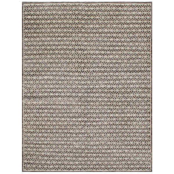 Modern geometric rug with three-dimensional cube illusion in neutral tones.