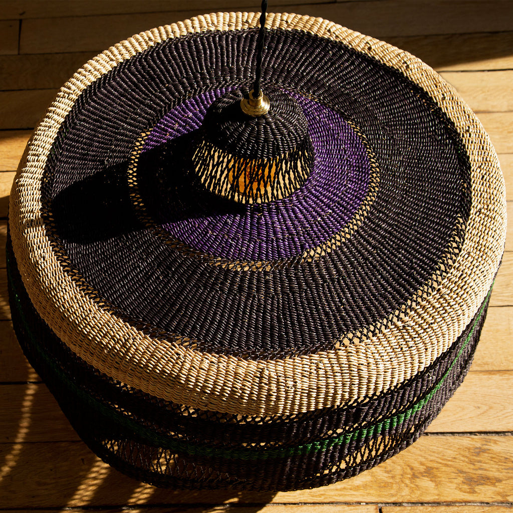 Exquisite handcrafted basket showcasing intricate woven patterns and vibrant colors.