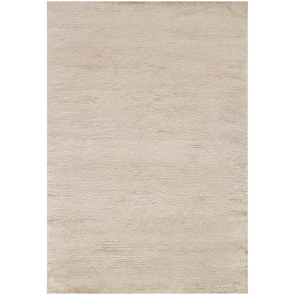 Soft and plush beige rug with ribbed texture, perfect comfort.