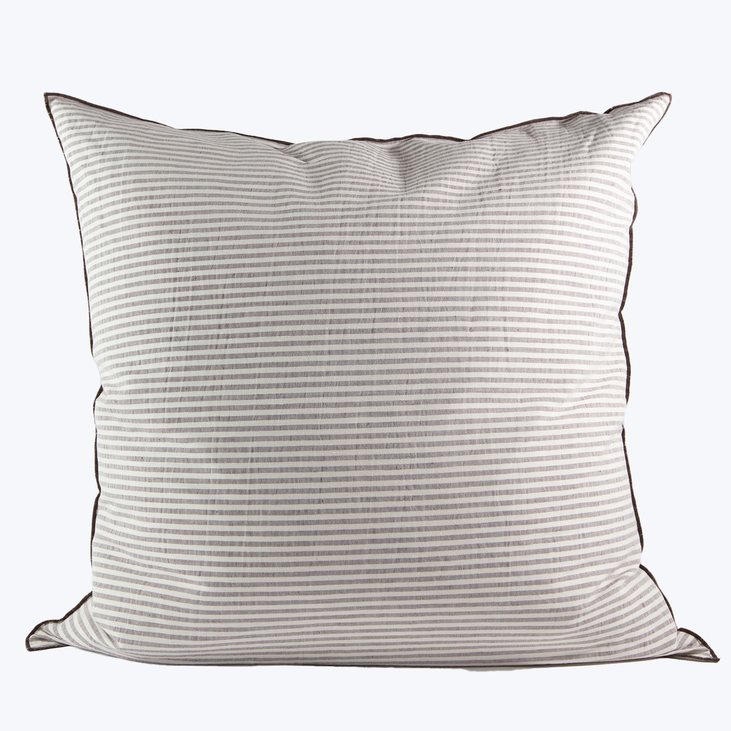 Square decorative pillow with striped pattern and plump filling.
