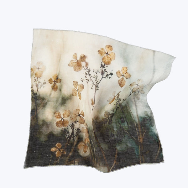 Vintage floral fabric with crumpled texture and delicate, faded hues.