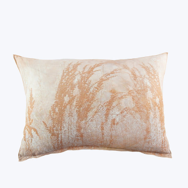 Rectangular pillow with frost-like pattern in vintage peach tones.