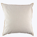 Square-shaped beige pillow with vertical striped pattern and brown trim