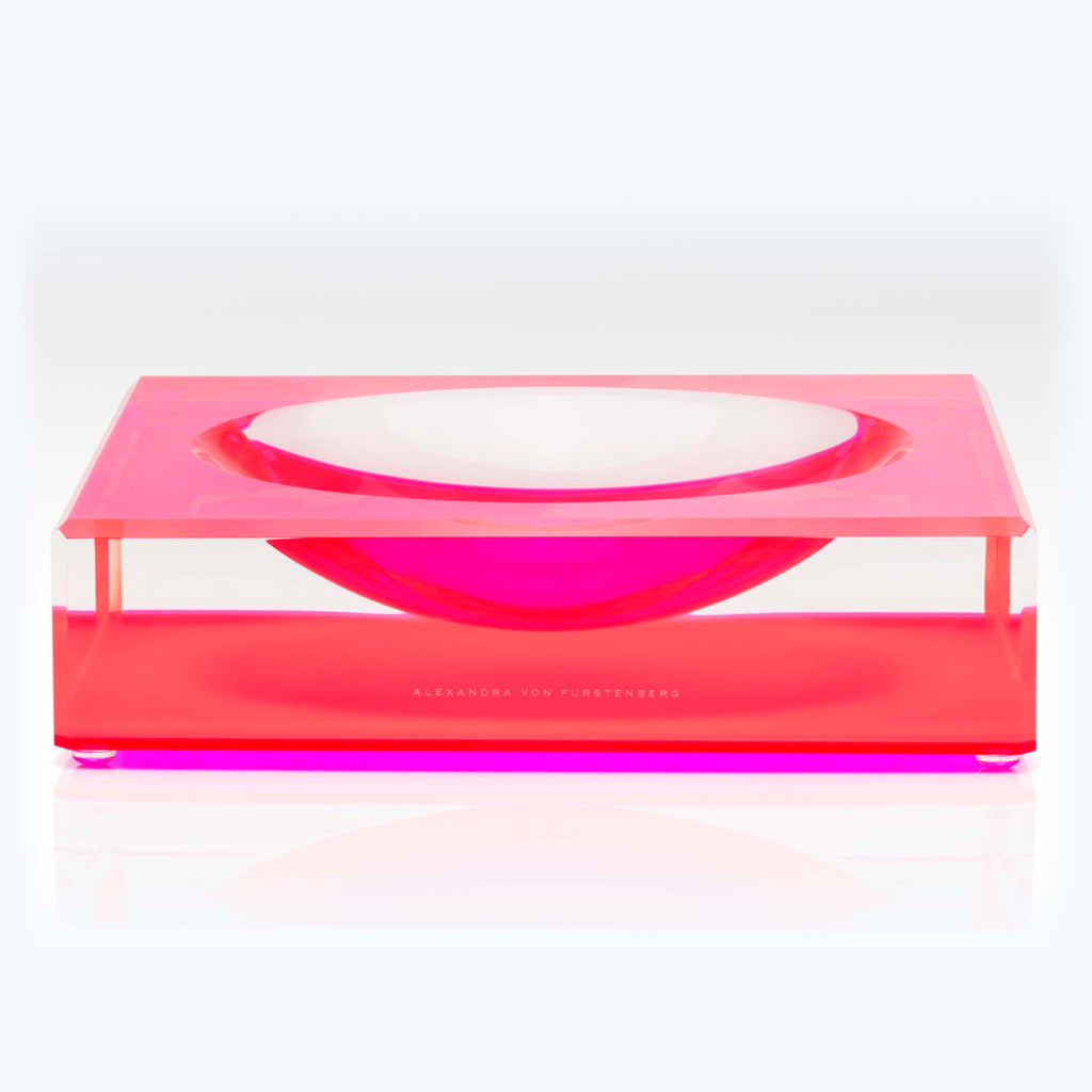 Contemporary designer pink table with bowl-like indent by Alexandra von Furstenberg.