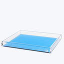 Square acrylic tray with transparent sides and solid blue bottom