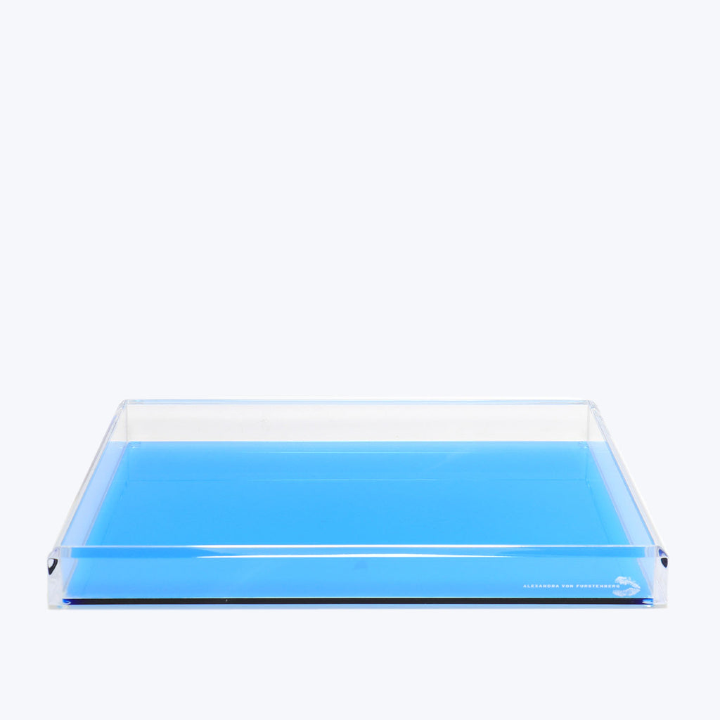 Vibrant blue acrylic tray with clean lines and glossy finish.