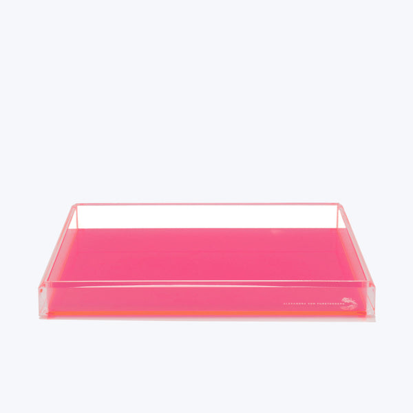 Vibrant pink rectangular tray made of translucent material with modern design.