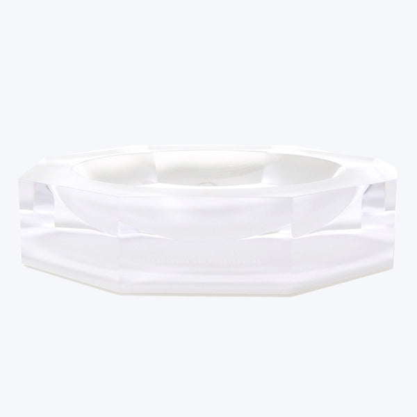 Contemporary transparent ashtray with geometric design, resembling a gemstone.
