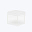 Minimalist clear acrylic box with lid on a white background.