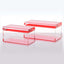 Two transparent red acrylic boxes with sleek, modern design.