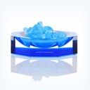 Transparent blue acrylic bowl with intricate ice-like design by Alexandra von Furstenberg.