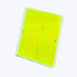 Neon green CD jewel case with transparent hinged cover closed.
