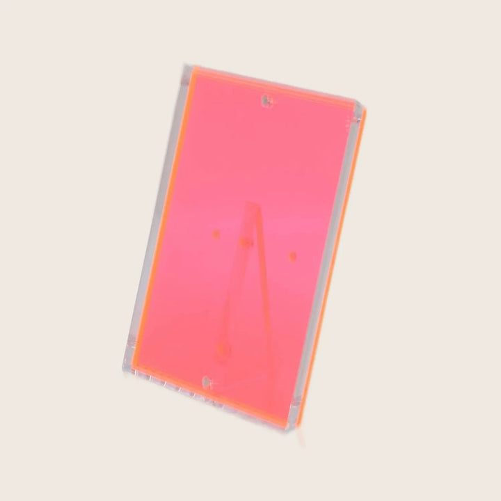 Transparent pink stand with 'A' shape design for displaying items