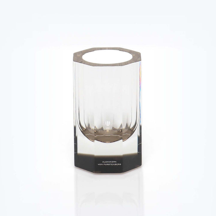 Elegant and modern glass cylinder with geometric design by Alexandra von Furstenberg.