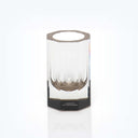 Elegant and modern glass cylinder with geometric design by Alexandra von Furstenberg.