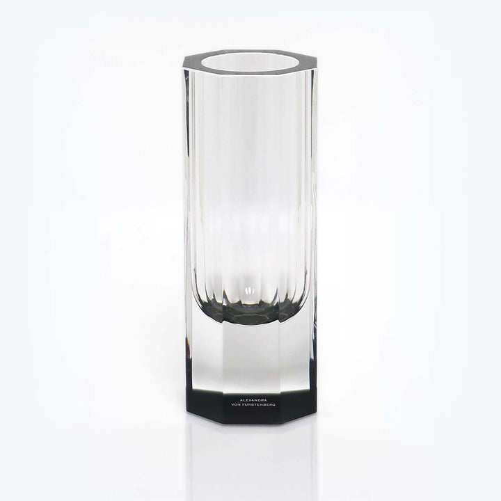 Minimalistic glass vase with elegant vertical grooving and black base