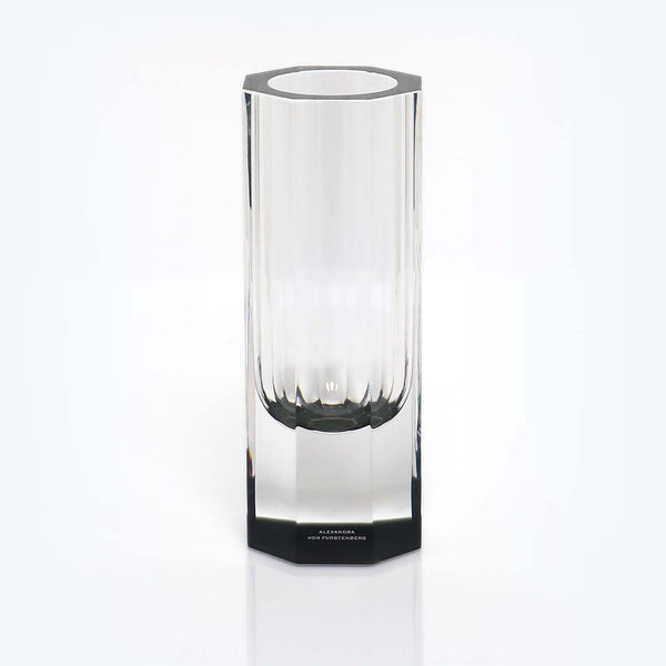 Minimalistic glass vase with elegant vertical grooving and black base