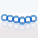 An interconnected chain of blue hexagonal rings creating a 3D effect.