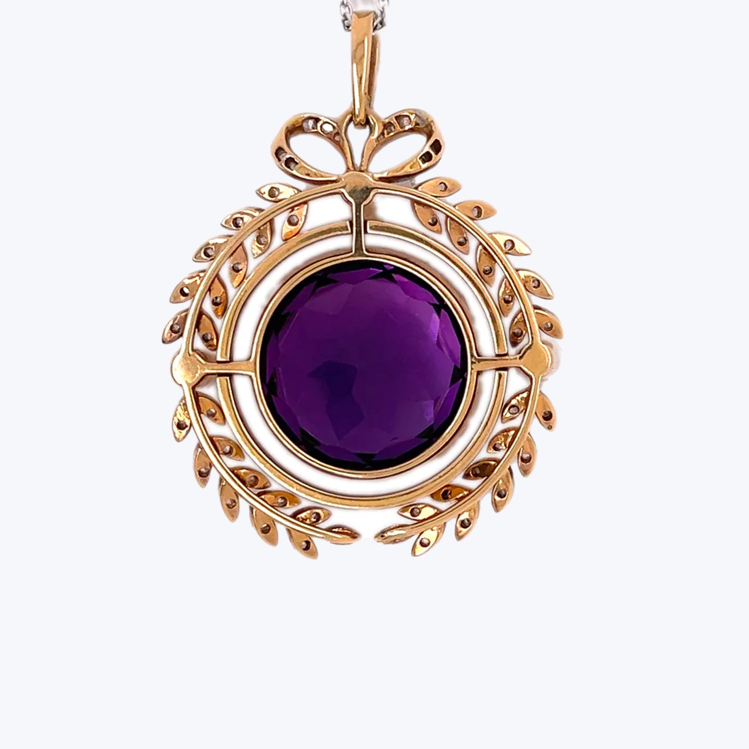 Art Nouveau Amethyst, Diamond and Pearl Pendant Necklace Default Title