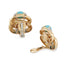 Exquisite gold-tone earrings with turquoise stones and intricate metalwork.