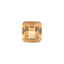 Gorgeous golden-yellow gemstone with an emerald cut on display.