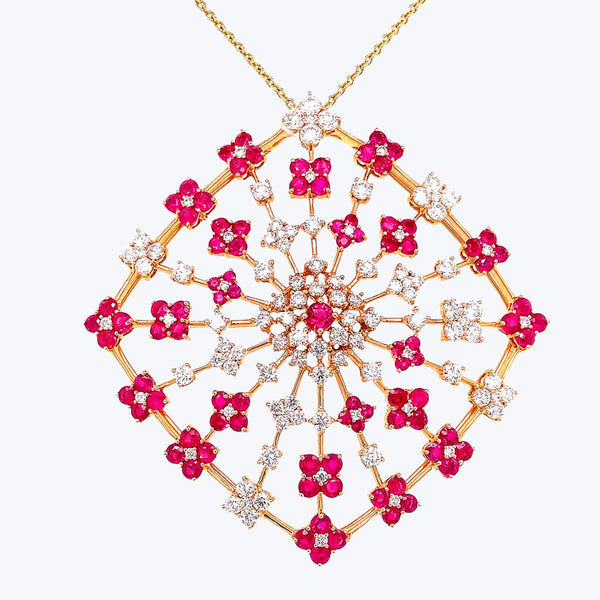 Luxurious and opulent pendant necklace with intricate snowflake design.