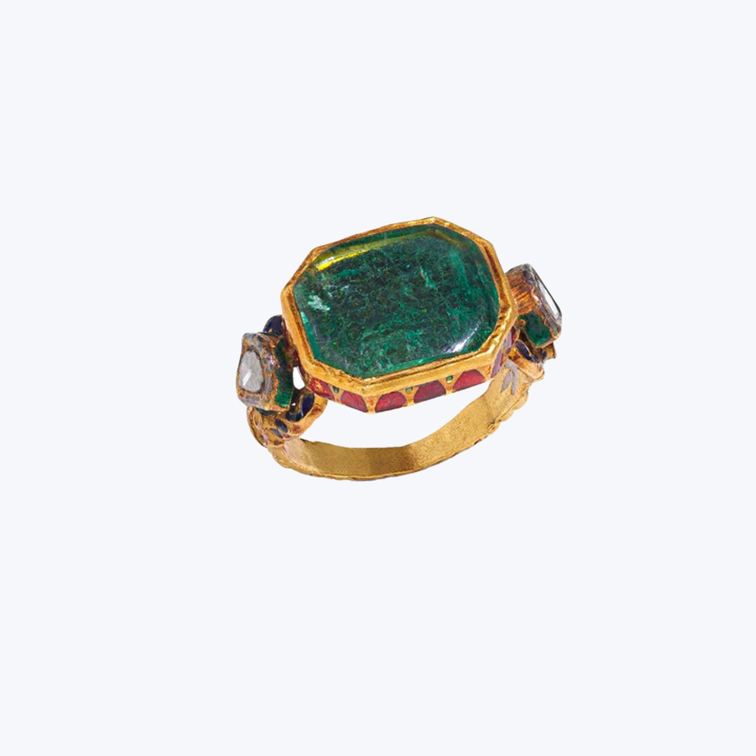 Mughal Indian Emerald, Diamond and Enamel Ring Default Title