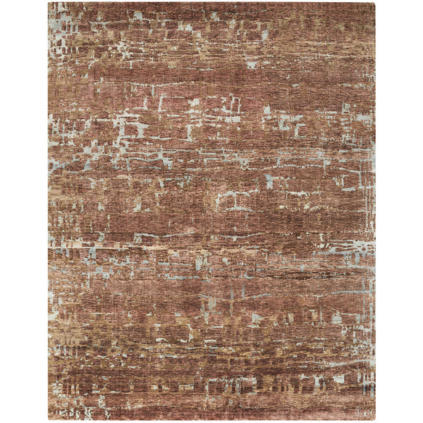 Vintage-inspired rectangular rug with abstract, distressed reddish-brown pattern.