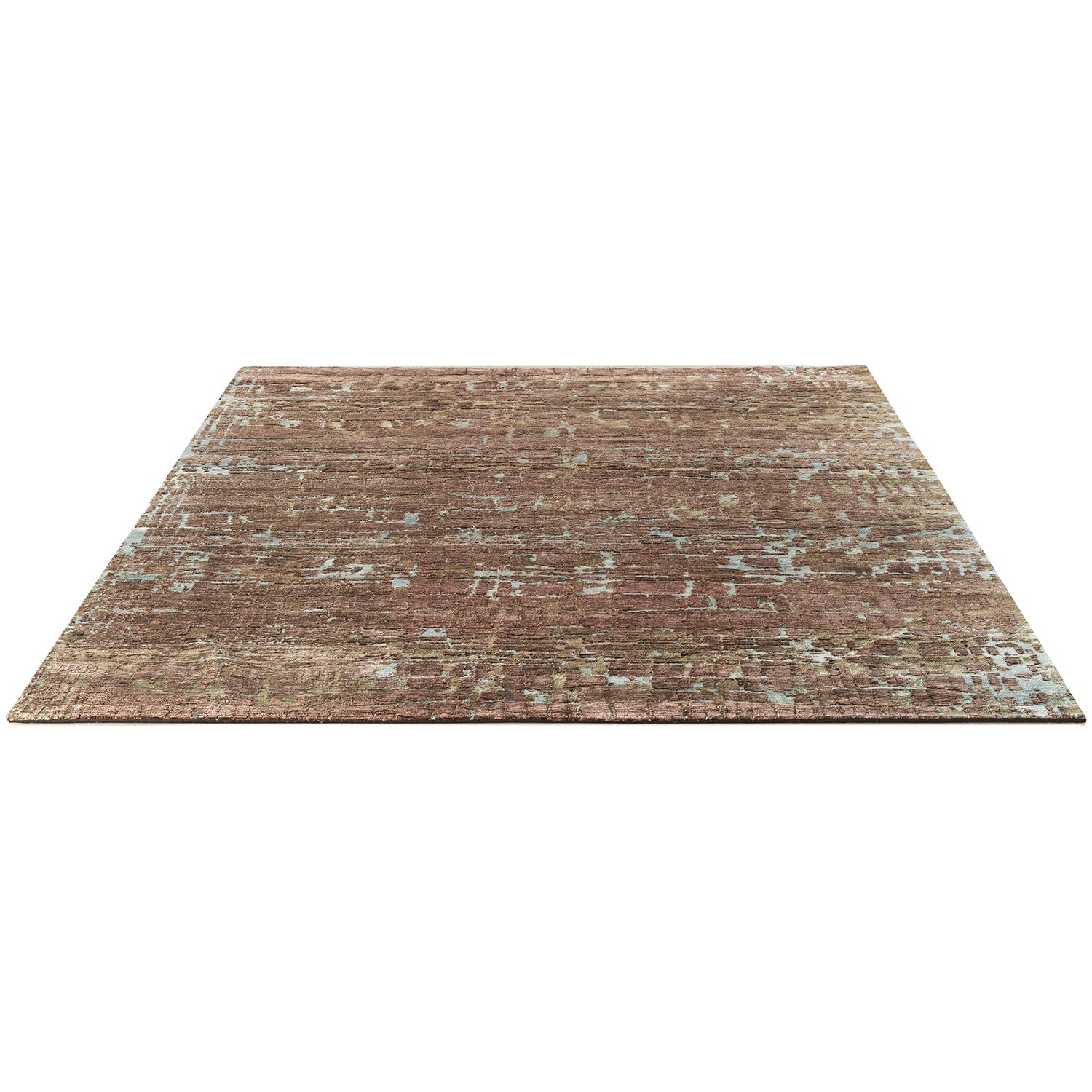 Rectangular rug with distressed look in dusty rose and cream