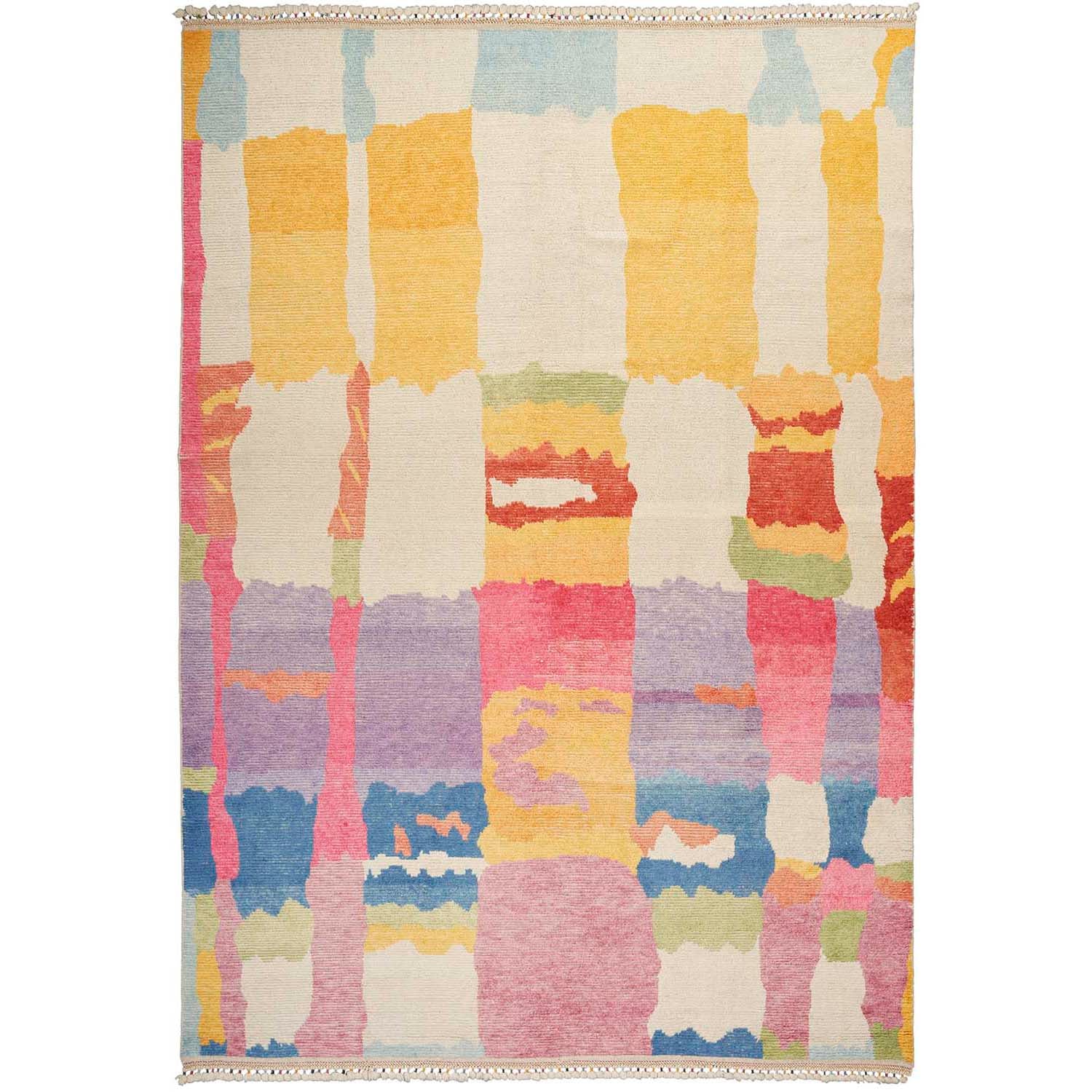 Colorful, abstract rug with soft pastel shades and blurred effect.