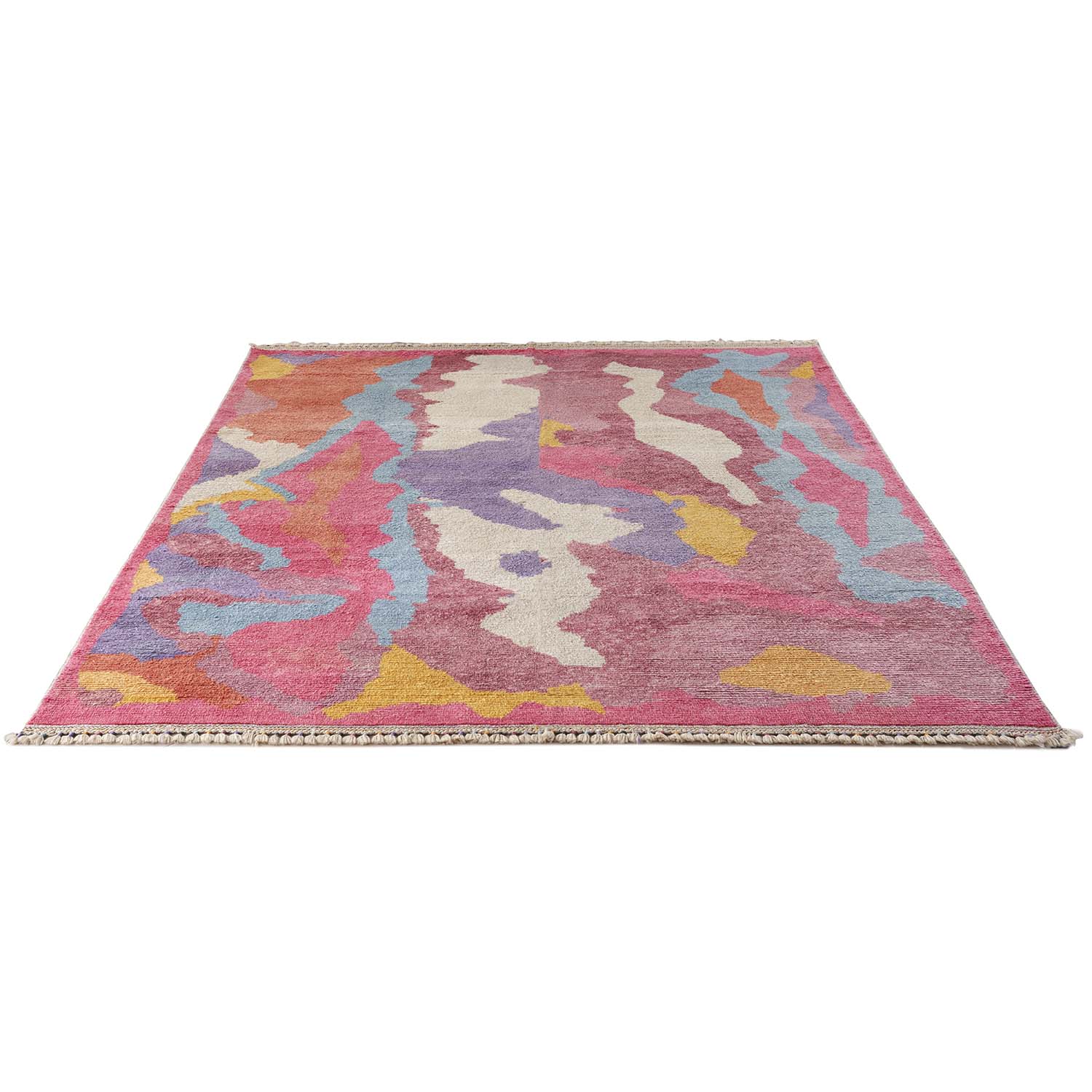 Vibrant, handcrafted area rug adds a pop of color to any space.