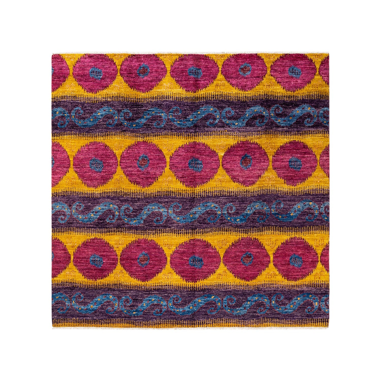 Colorful, intricate patterned fabric evoking rich ethnic folk traditions.