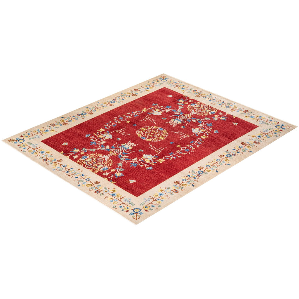 Exquisite Persian-inspired rug with intricate floral patterns in vibrant colors