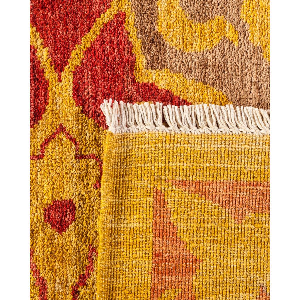 Close-up of a vibrant, intricately woven rug with soft texture