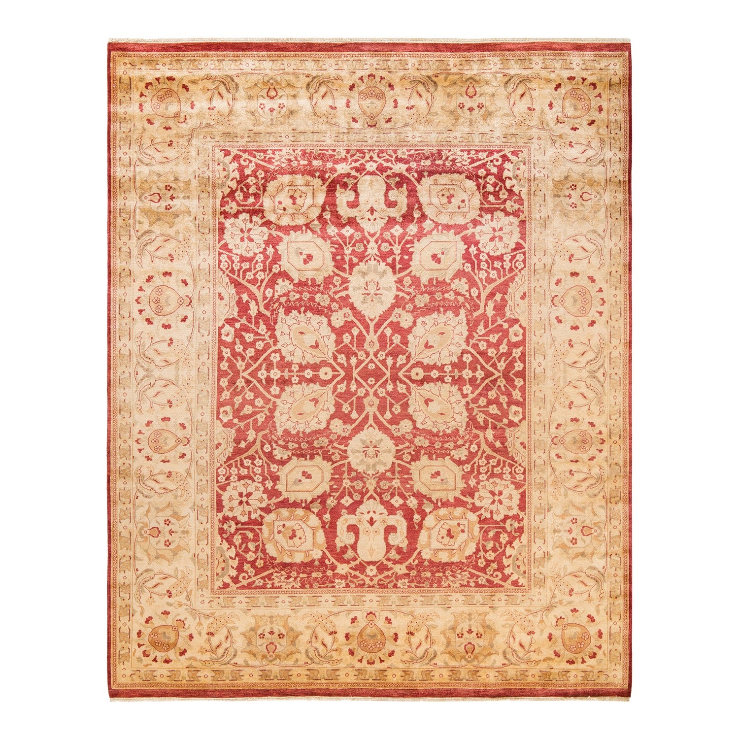 Exquisite, handcrafted rug featuring intricate floral motifs in warm hues.