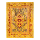 Intricately designed vintage rug in red and beige hues.