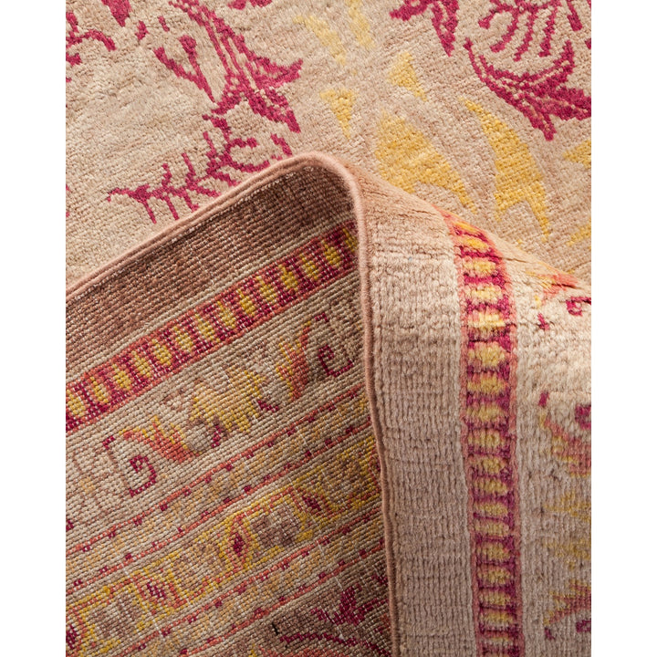 Close-up of a intricately designed, high-quality woven rug.