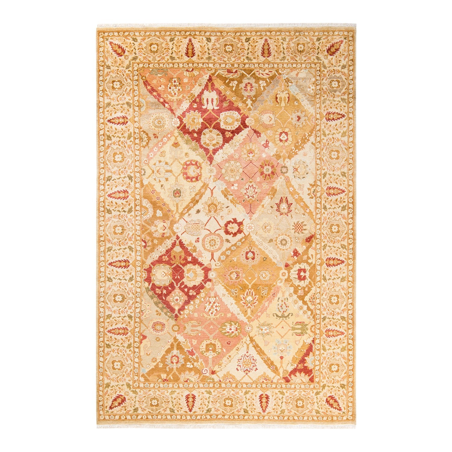 Exquisite Middle Eastern-inspired rug with intricate floral and geometric patterns.