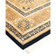 Intricate, symmetrical oriental rugs with botanical motifs in contrasting colors.