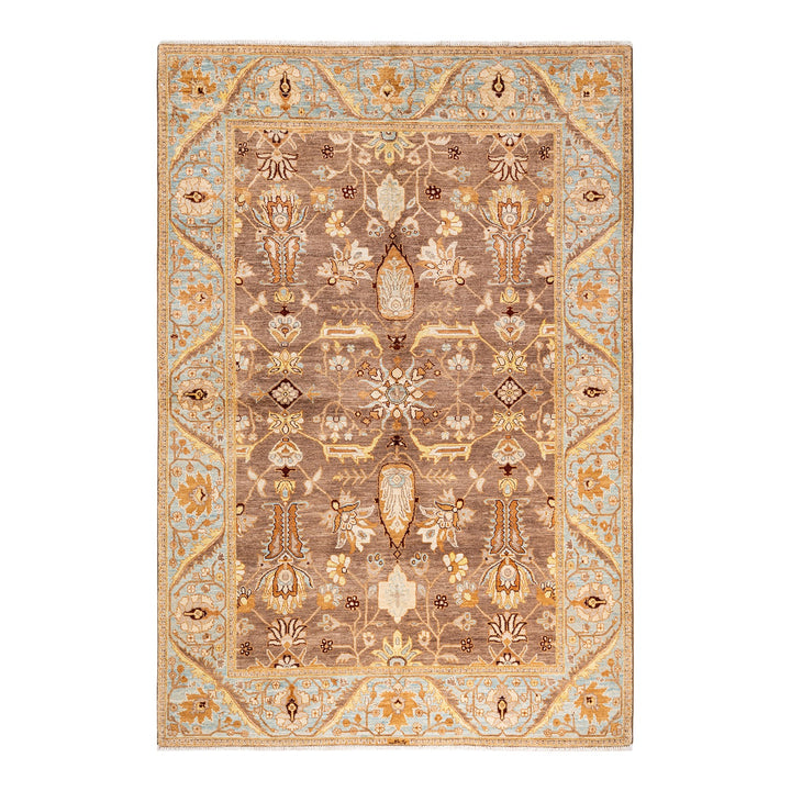 Traditional handmade oriental rug with intricate botanical and geometric motifs.