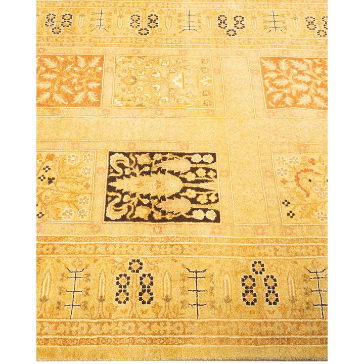 Traditional ornamental rug with earthy tones and intricate floral patterns.