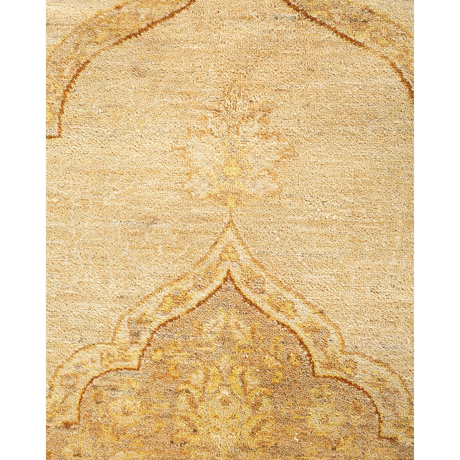 Intricate symmetrical motif on soft, plush fabric with muted colors.