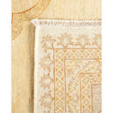 Intricately patterned rug featuring contrasting textures and exquisite craftsmanship.