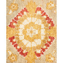 Close-up of a traditional rug with intricate red and gold pattern