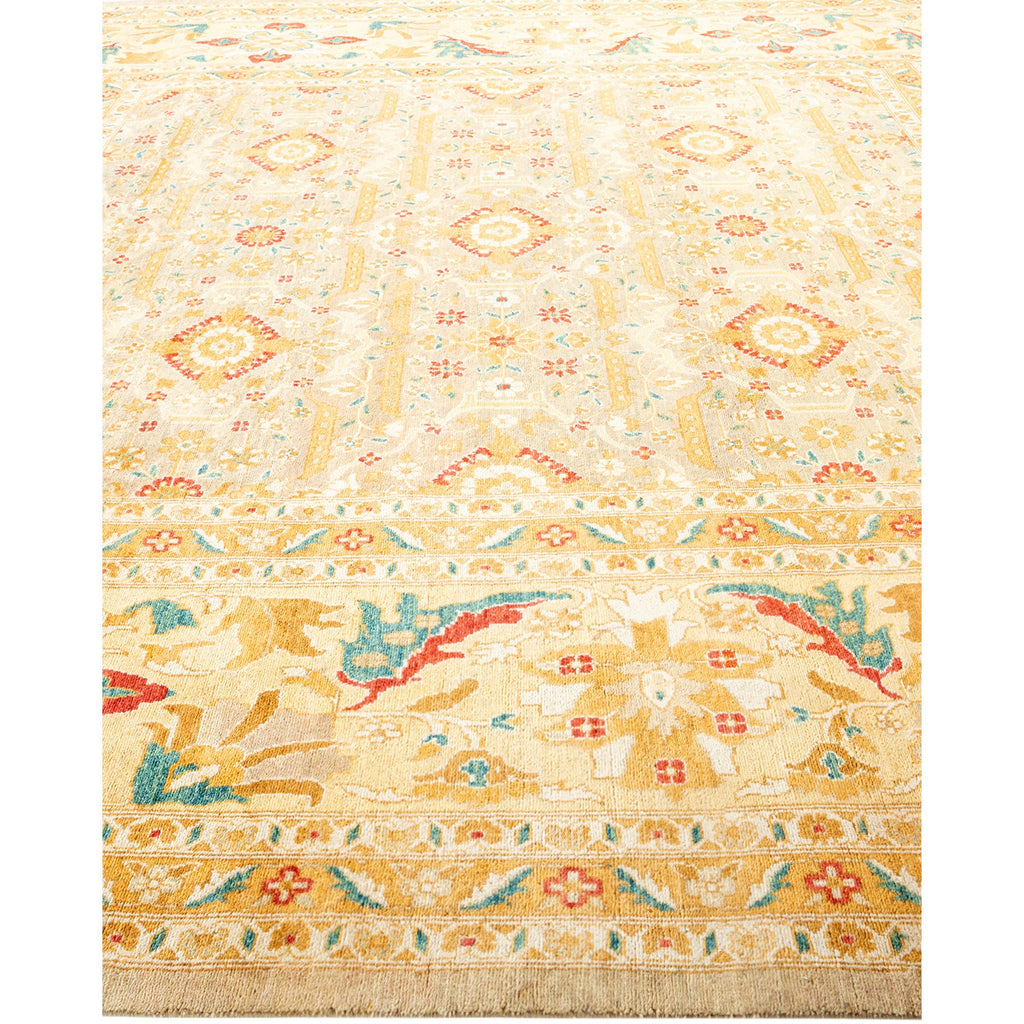 Exquisite machine-made carpet with intricate floral and geometric patterns.