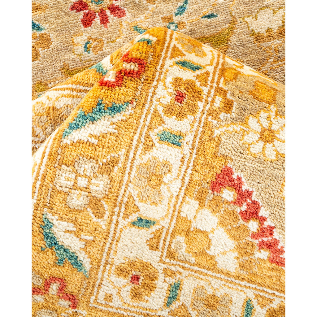 Close-up of a vibrant, durable woven carpet with intricate designs.