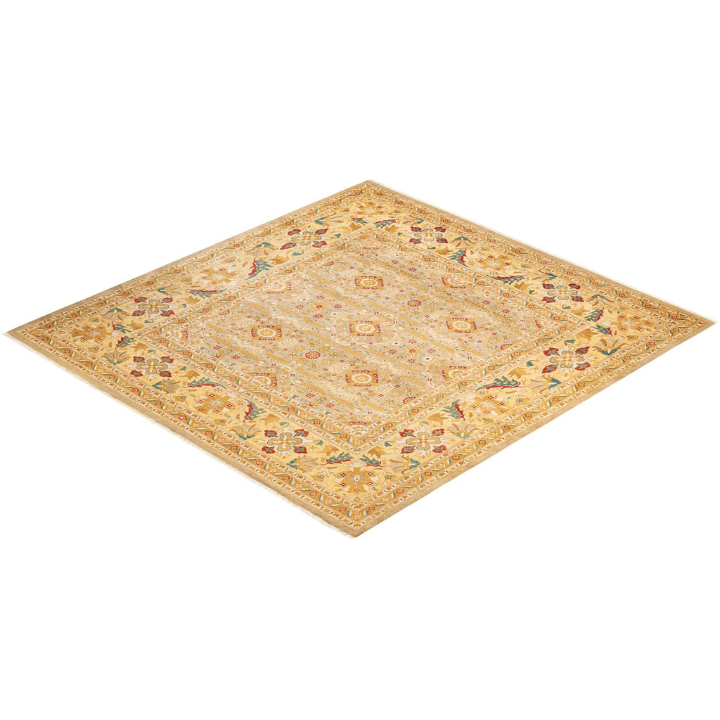 Exquisite handwoven Oriental rug showcases intricate design and luxurious colors.